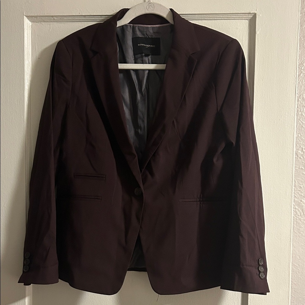Banana Republic Womens Burgundy Single-Button Notch Lapel Blazer